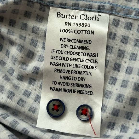 Buttercloth Shirt Mens Size L Long Sleeve Button Stretch Geometric Check Blue - Picture 6 of 6